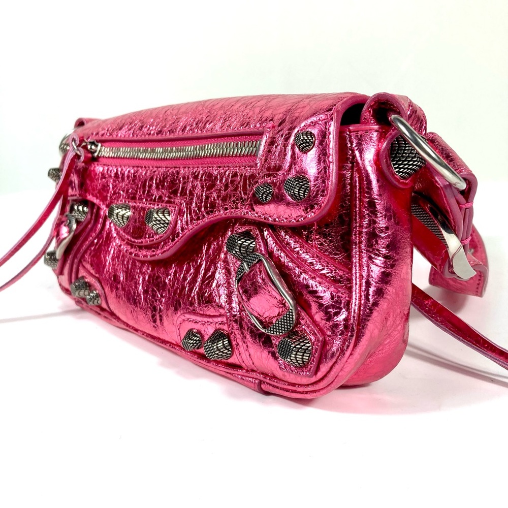 Balenciaga XSmall Le Cagole Metallic Leather Shoulder Bag Pink NEW Lambskin - Picture 8 of 17